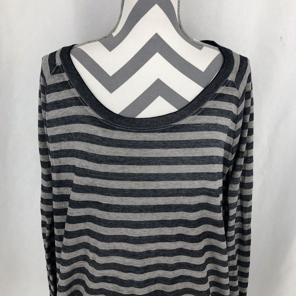 Maurices Long Sleeve Gray Striped Oversized Shirt Large